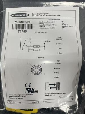 BANNER QS18VP6FF50Q8 سنسور فوتوالکتریک میدان ثابت با قابلیت اطمینان بالا