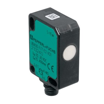 سنسور تشخیص مستقیم فوق صوتی Pepperl Fuchs UB100-F77-E2-V31 با تاخیر پاسخ ≤ 50 ms جرم 10 g